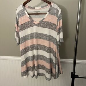 Lane Bryant Women’s Sweater Swing Top Striped White Pink Gray Knit